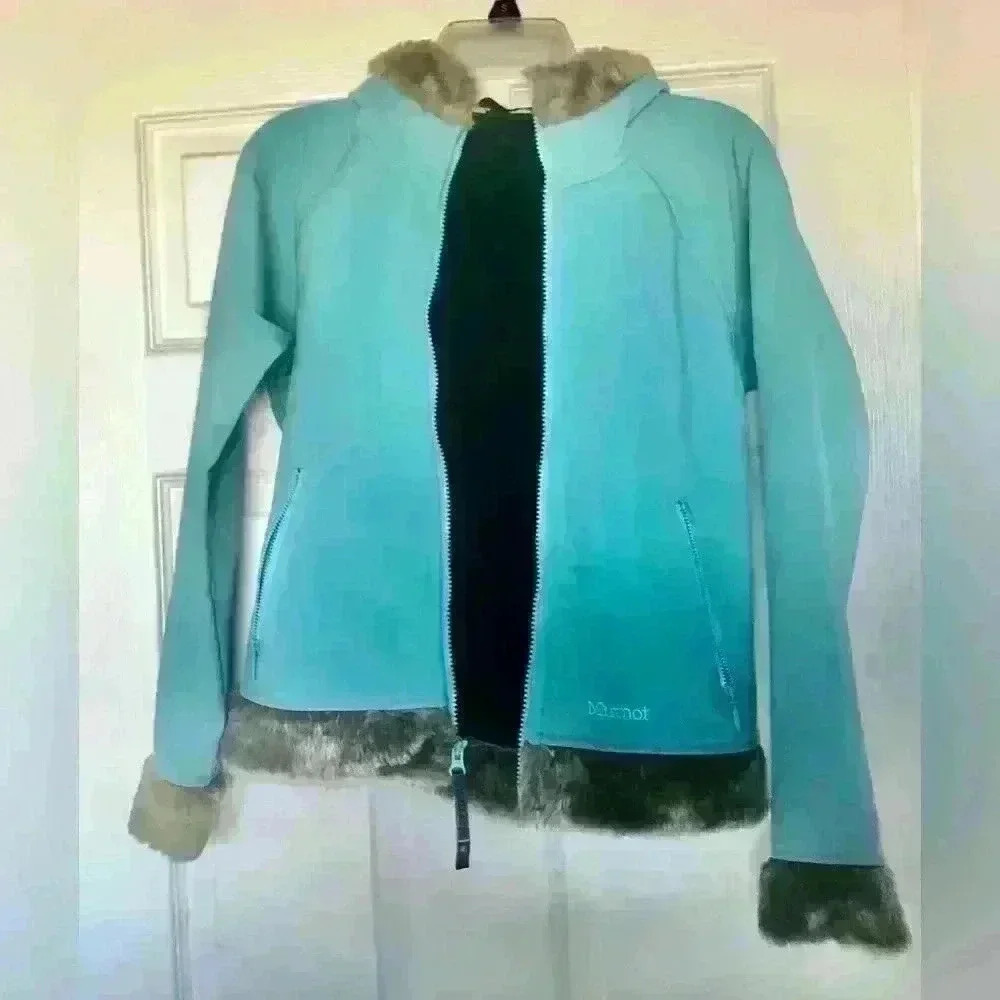 Marmot Womens Blue S/P Jacket - Faux Fur Lined Great Shape Winter Coat